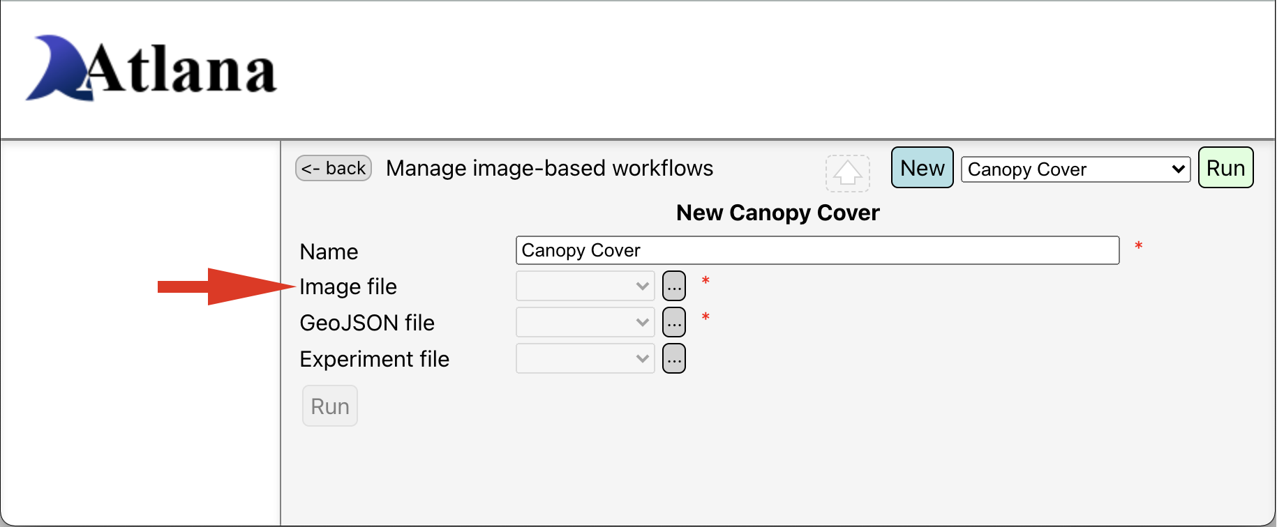 Canopy Cover workflow fields