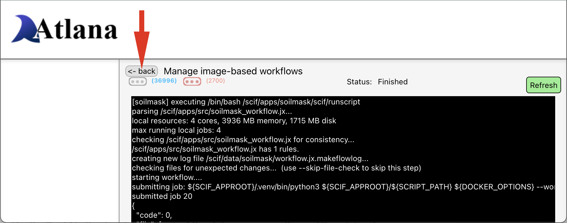 Back button to view workflows